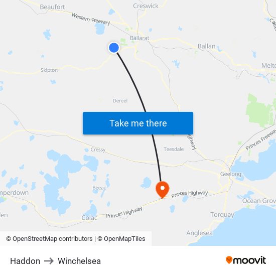 Haddon to Winchelsea map