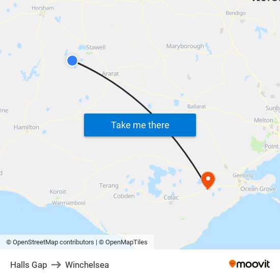 Halls Gap to Winchelsea map