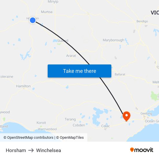 Horsham to Winchelsea map