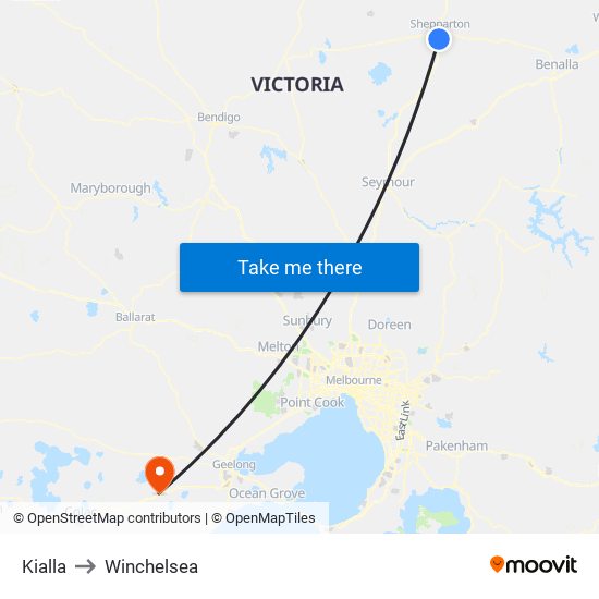 Kialla to Winchelsea map