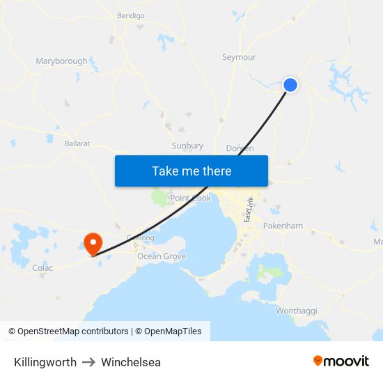 Killingworth to Winchelsea map