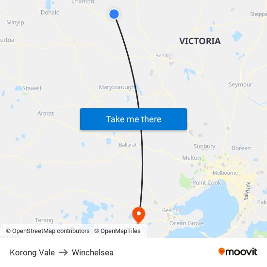 Korong Vale to Winchelsea map