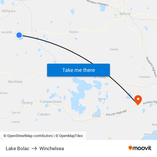 Lake Bolac to Winchelsea map