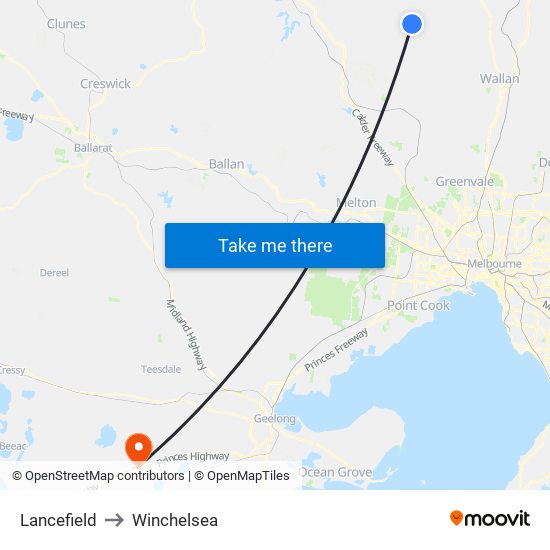 Lancefield to Winchelsea map