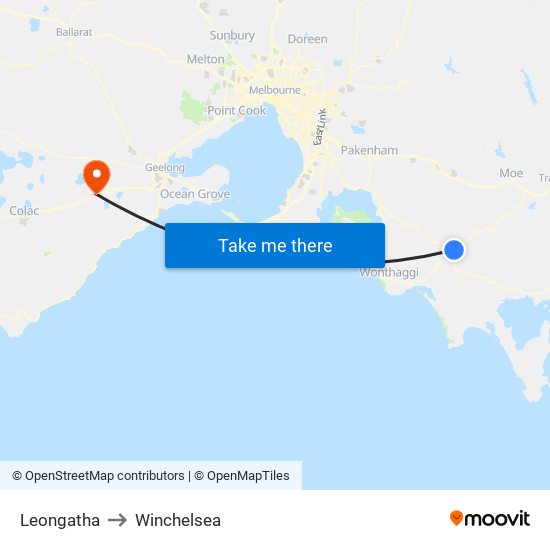 Leongatha to Winchelsea map