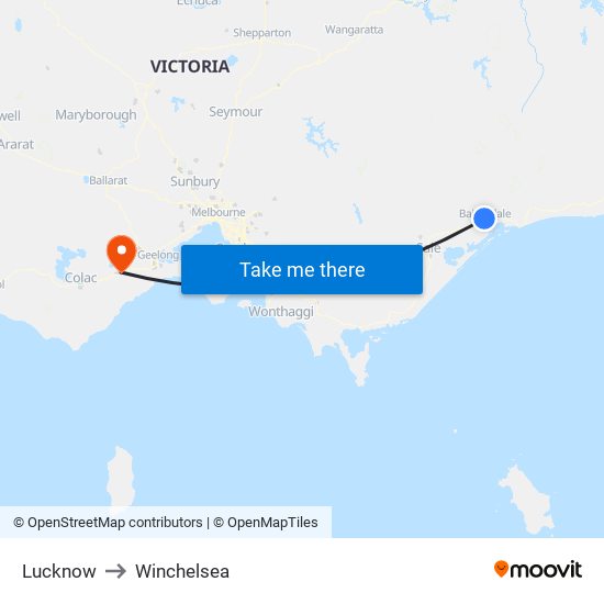 Lucknow to Winchelsea map