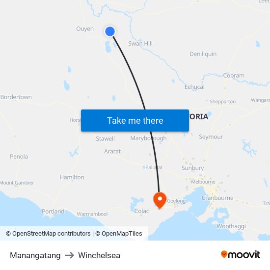 Manangatang to Winchelsea map