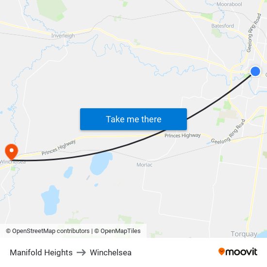 Manifold Heights to Winchelsea map