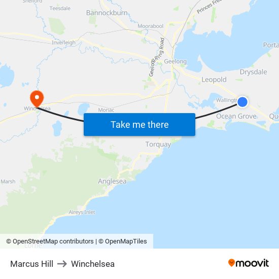 Marcus Hill to Winchelsea map