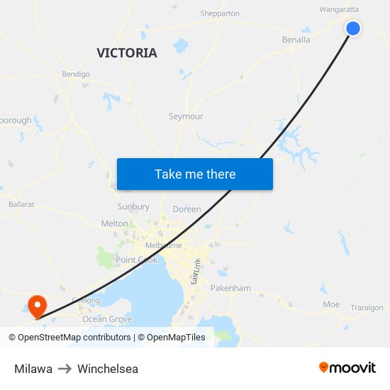 Milawa to Winchelsea map