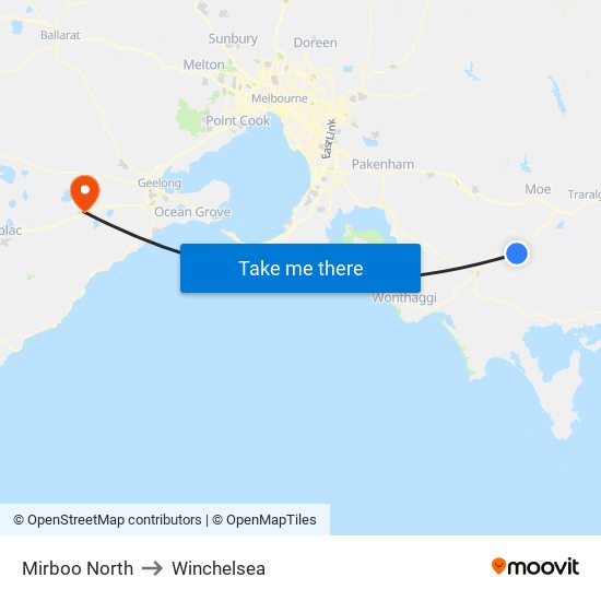 Mirboo North to Winchelsea map