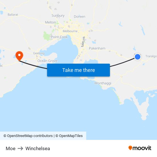 Moe to Winchelsea map