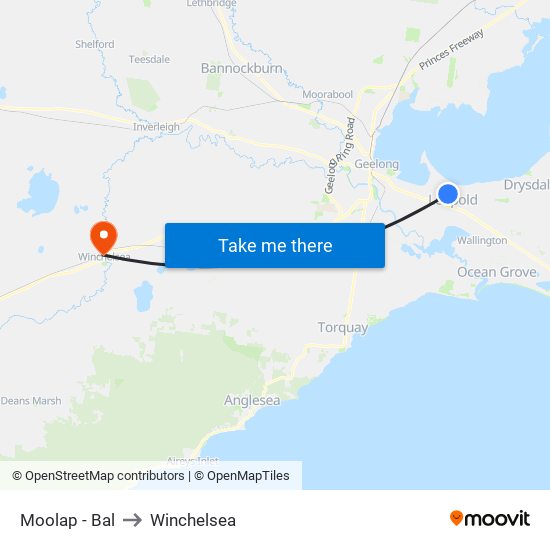 Moolap - Bal to Winchelsea map