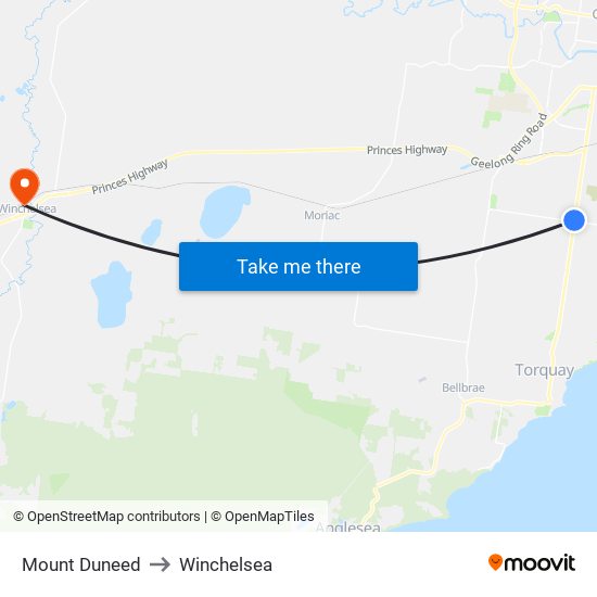 Mount Duneed to Winchelsea map