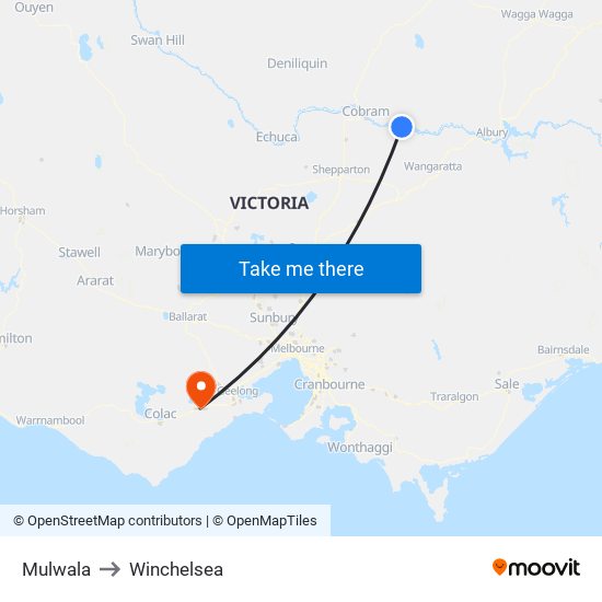 Mulwala to Winchelsea map