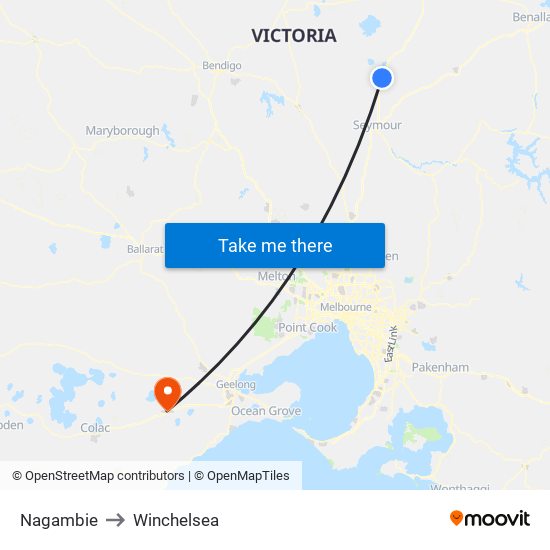 Nagambie to Winchelsea map