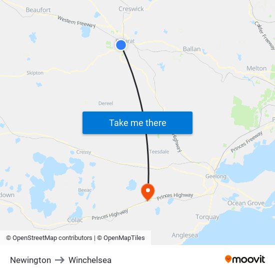 Newington to Winchelsea map