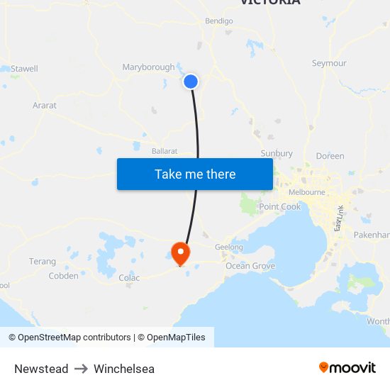 Newstead to Winchelsea map