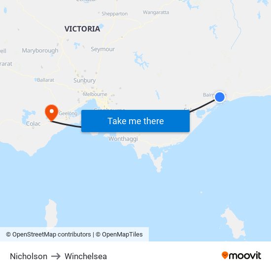 Nicholson to Winchelsea map