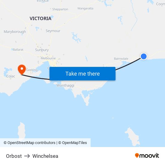 Orbost to Winchelsea map