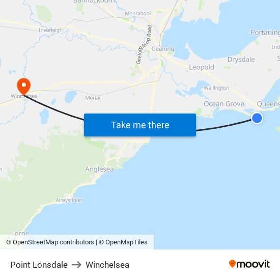 Point Lonsdale to Winchelsea map