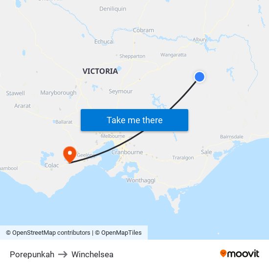 Porepunkah to Winchelsea map