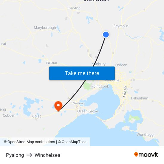 Pyalong to Winchelsea map