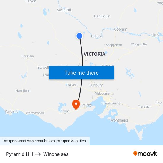 Pyramid Hill to Winchelsea map