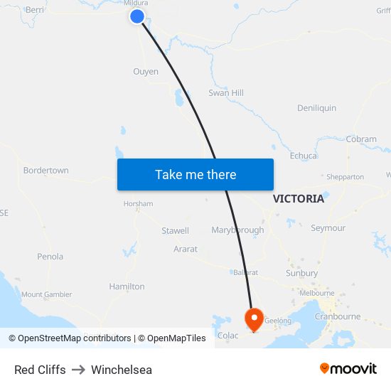 Red Cliffs to Winchelsea map