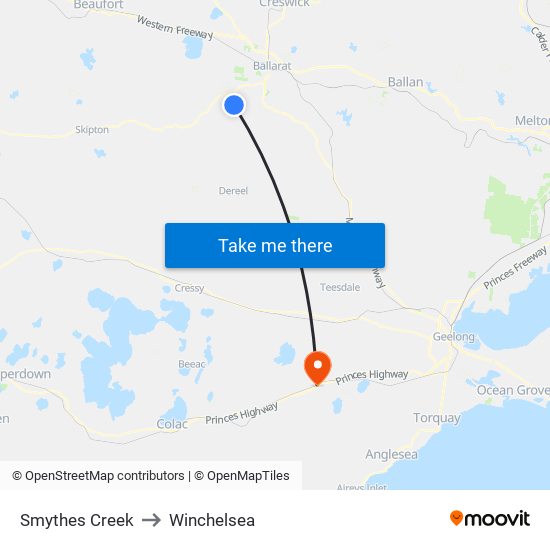 Smythes Creek to Winchelsea map