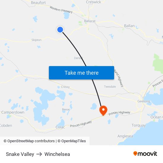 Snake Valley to Winchelsea map