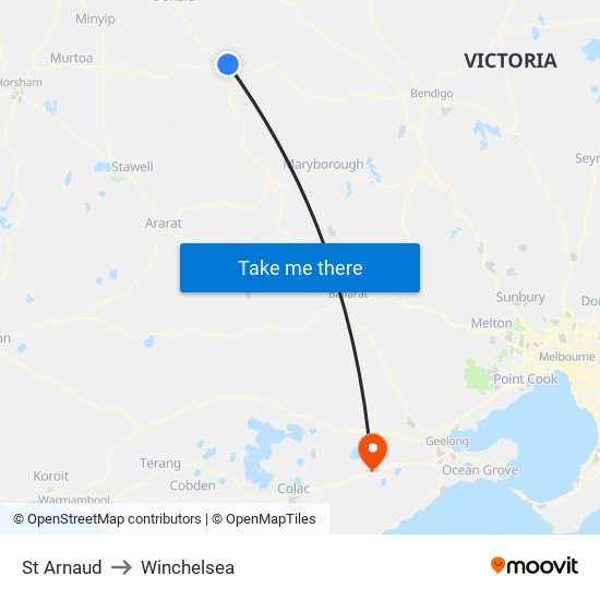 St Arnaud to Winchelsea map