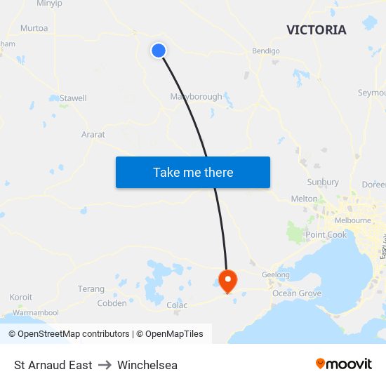 St Arnaud East to Winchelsea map