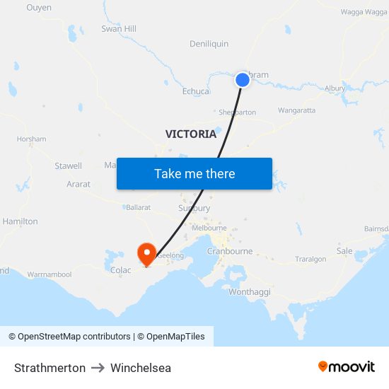 Strathmerton to Winchelsea map