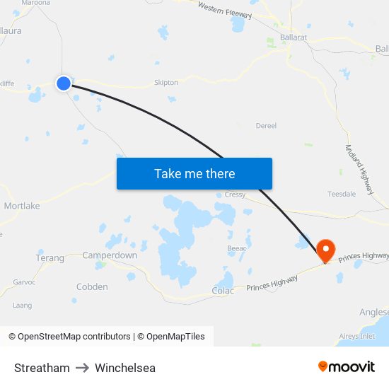 Streatham to Winchelsea map