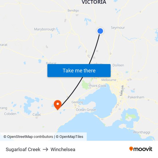 Sugarloaf Creek to Winchelsea map