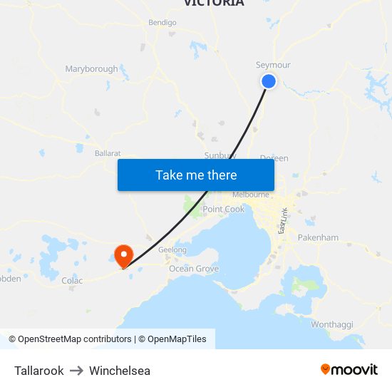 Tallarook to Winchelsea map