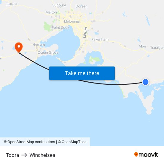 Toora to Winchelsea map