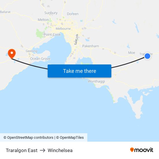 Traralgon East to Winchelsea map