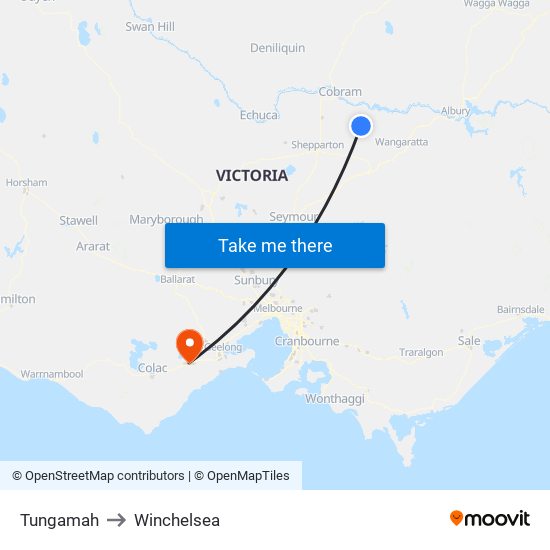 Tungamah to Winchelsea map