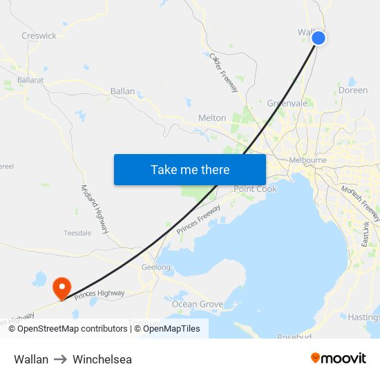 Wallan to Winchelsea map