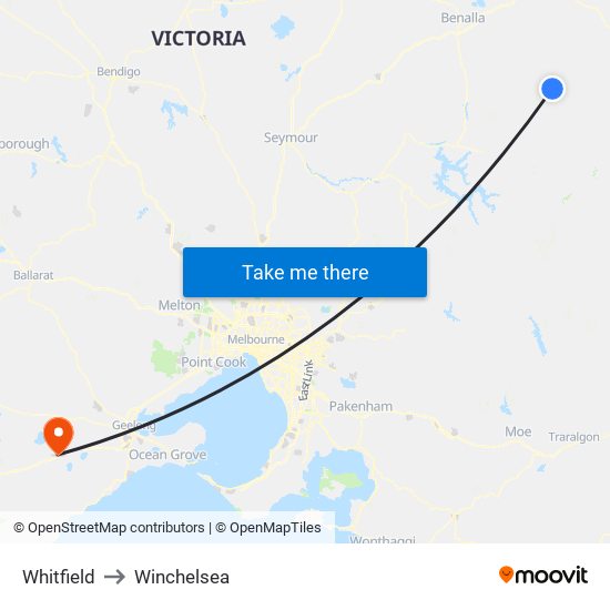 Whitfield to Winchelsea map