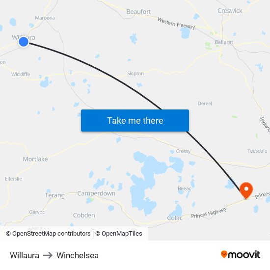 Willaura to Winchelsea map