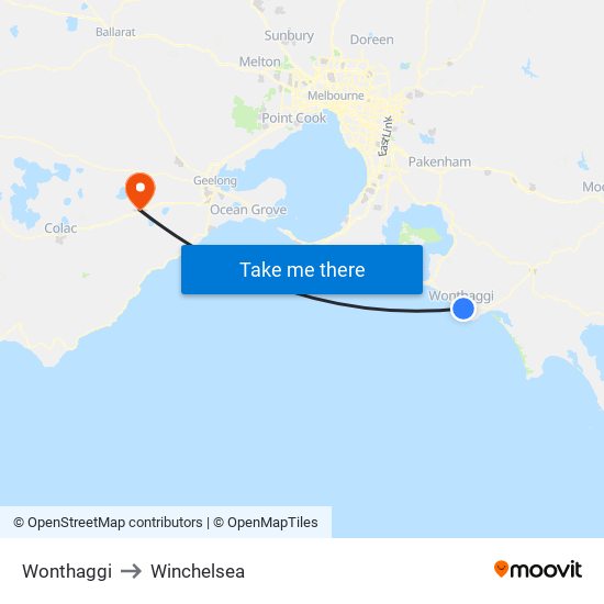 Wonthaggi to Winchelsea map