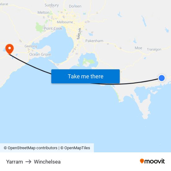 Yarram to Winchelsea map