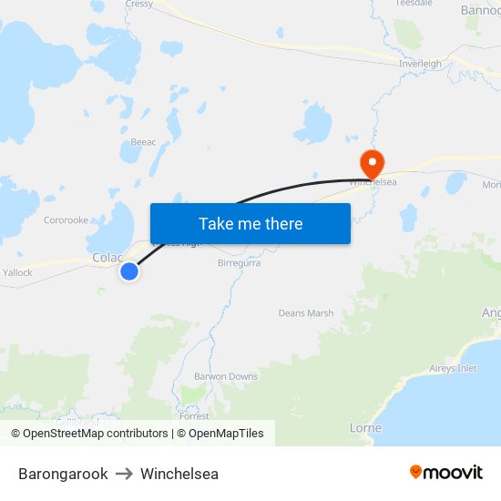 Barongarook to Winchelsea map