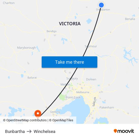 Bunbartha to Winchelsea map