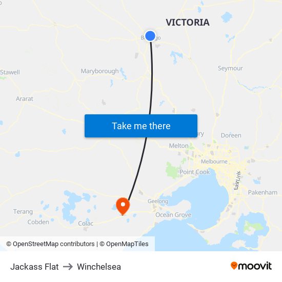 Jackass Flat to Winchelsea map