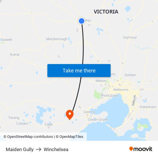 Maiden Gully to Winchelsea map