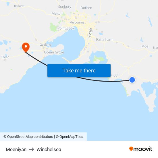 Meeniyan to Winchelsea map